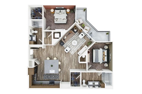 Floor plan for 2 beds, 2 baths, 1213 sqft